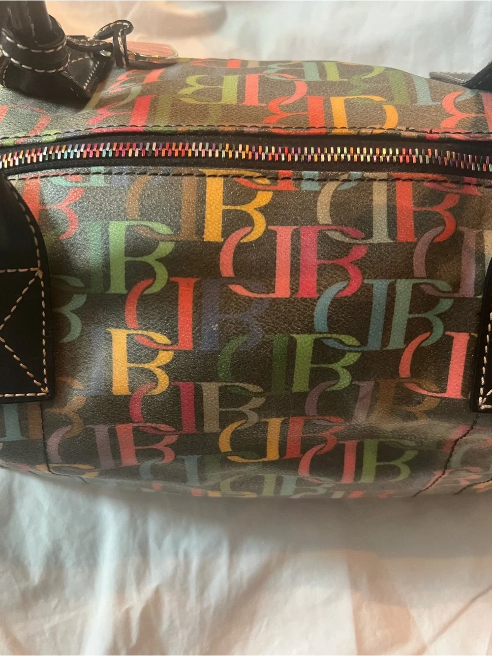 Dooney & Bourke Multicolor Logo Satchel with Black Trim